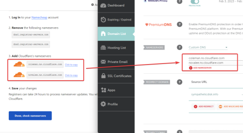 cloudflare add site copy nameservers