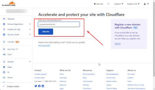 cloudflare add site enter domain