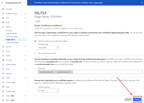 cloudflare create certificate 2