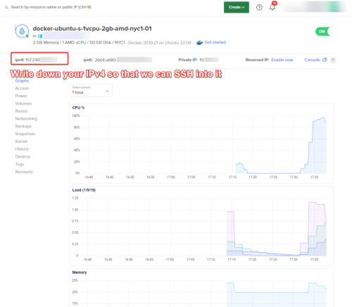 digital ocean create droplet vm details ipv4