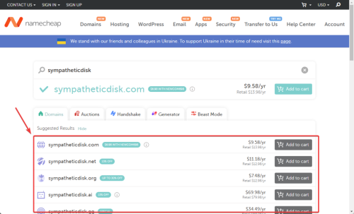 namecheap buy domain results