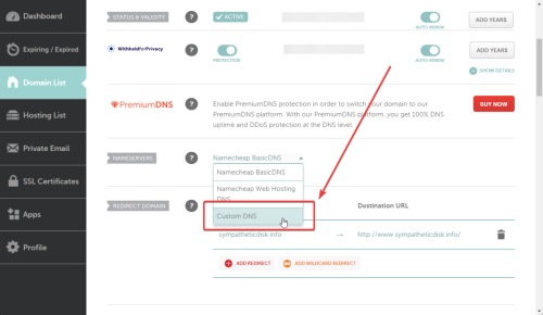 namecheap domain manage page