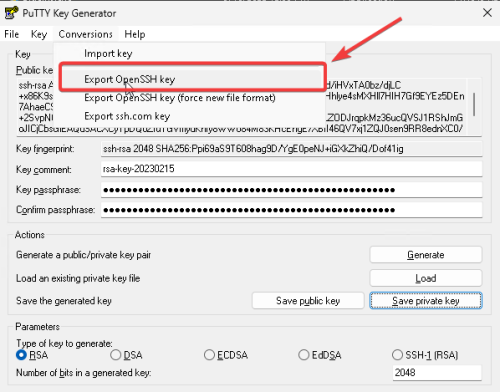 puttygen export openssh key